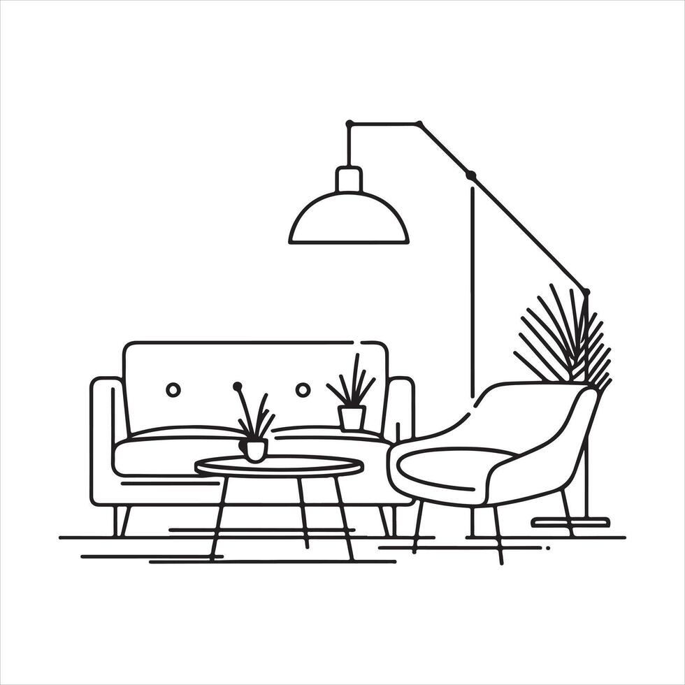 Modern Coffee Table Silhouette Minimal Furniture Line Drawing vector