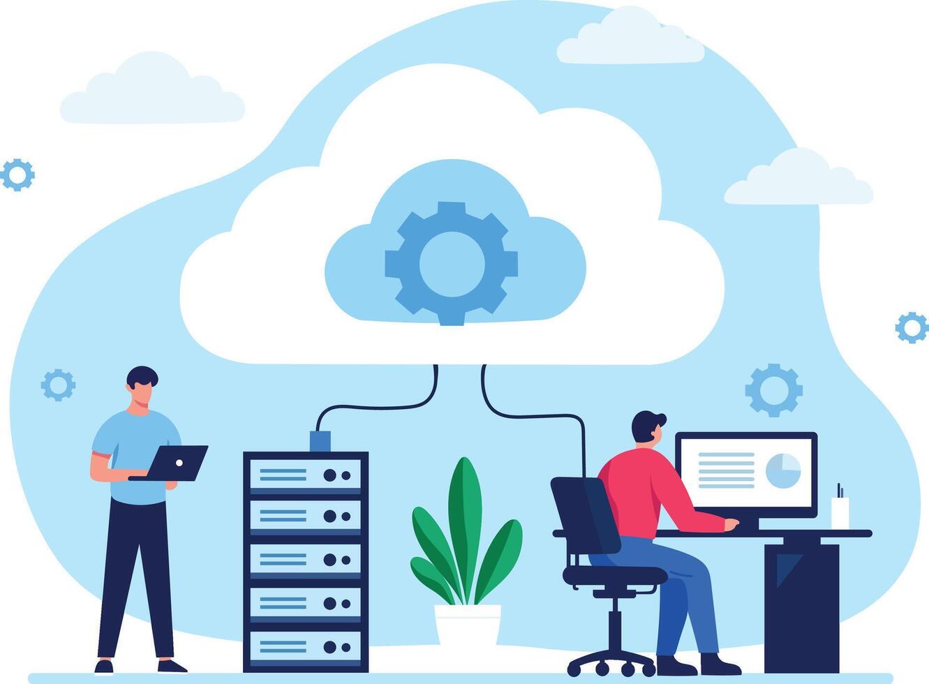 Cloud Server Data Management and Cyber Security Concept vector