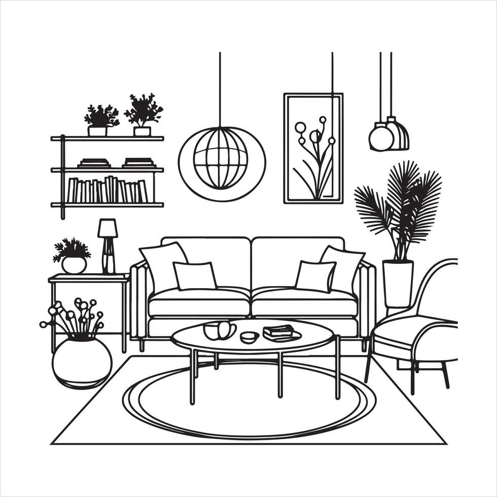 Living Room Coffee Table Outline Simple One Line Furniture Graphic vector