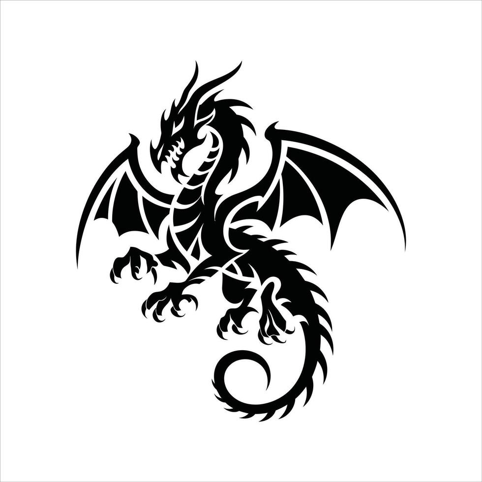 Tribal Dragon Logo Mythical Creature Silhouette Design vector