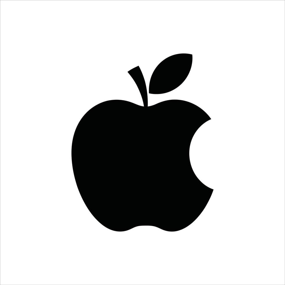 Black Apple Silhouette Minimal Fruit Icon on White Background vector