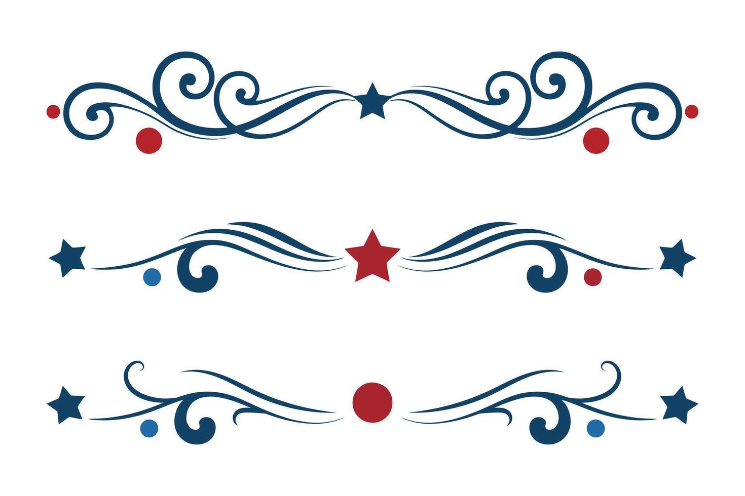 A set of patriotic swirls flourish divider vector