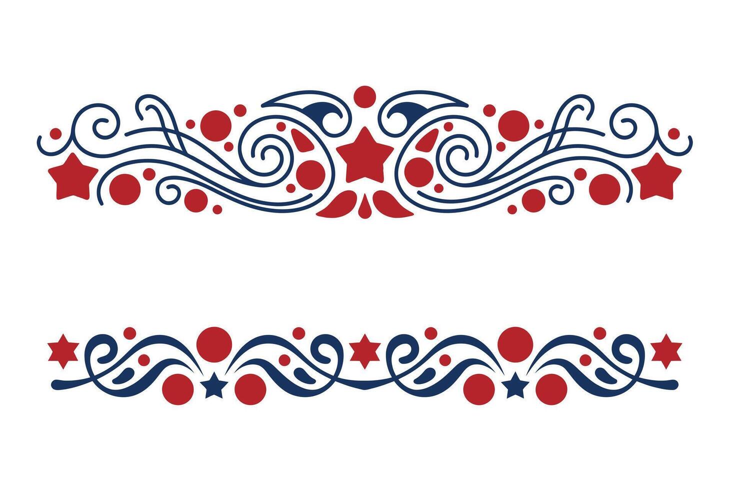 Elegant 4th of July Lettering with Red Stars Blue Swirls vector