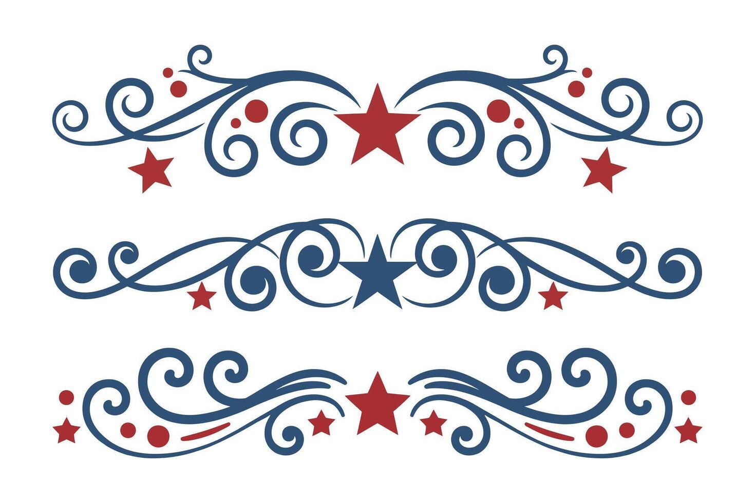 Set of Patriotic scroll flourish divider swirls vector