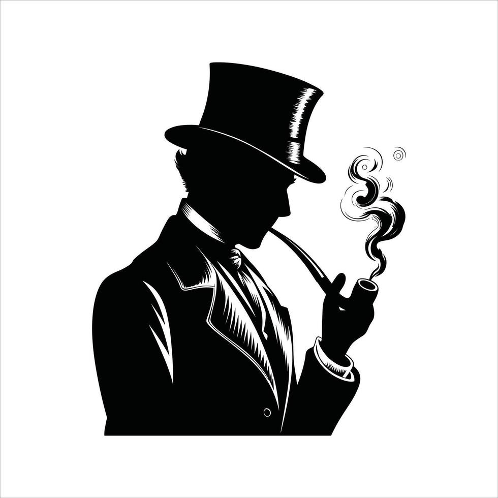Classic Gentleman Silhouette with Top Hat and Pipe vector