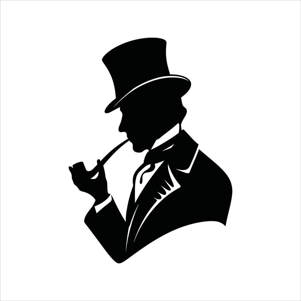 Retro Man Icon Silhouette of Gentleman Smoking a Pipe vector