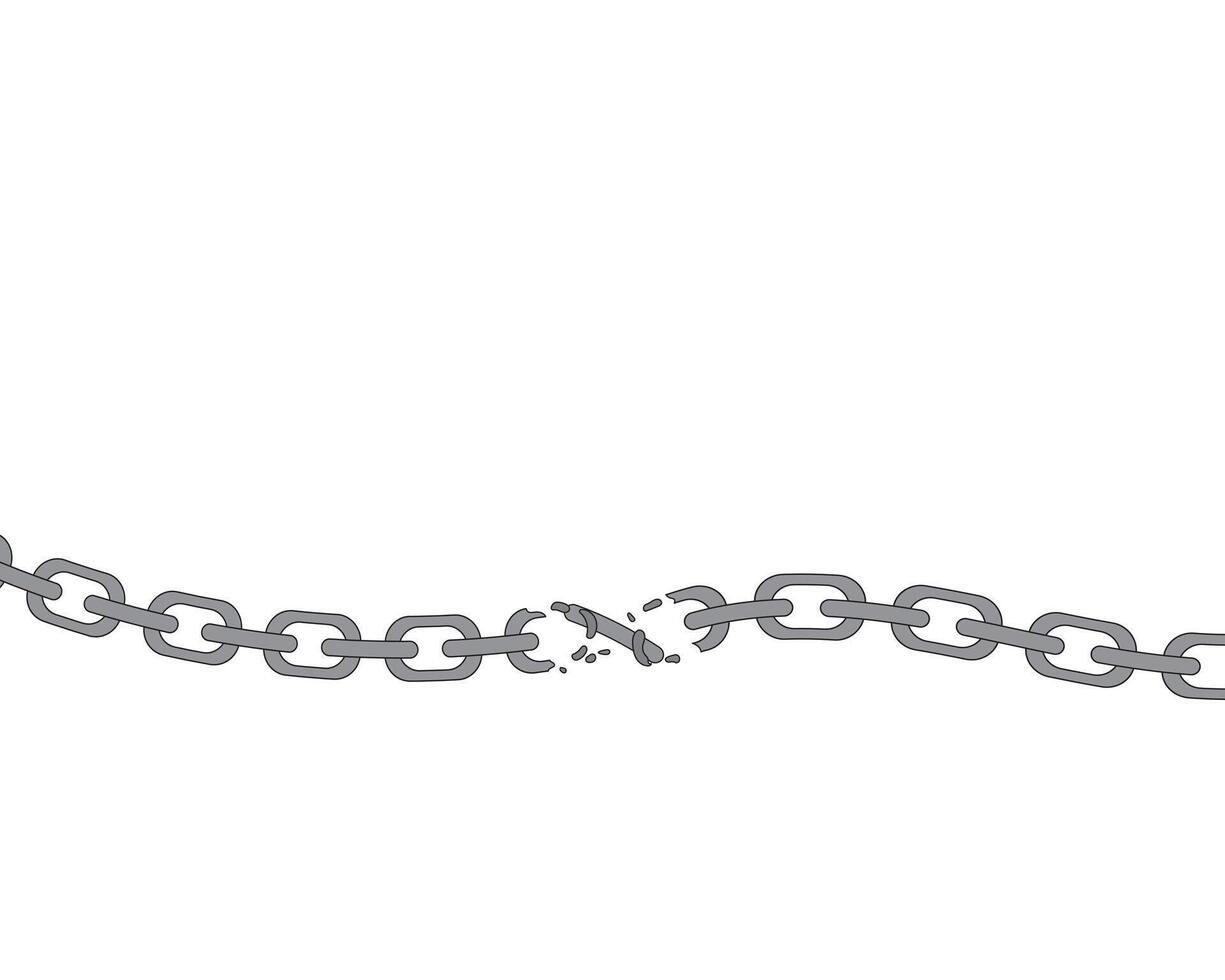 A broken chain illustration symbolizing freedom and liberation, created in flat or lowbrow style. Ideal for concepts of justice, independence, rights, or release vector