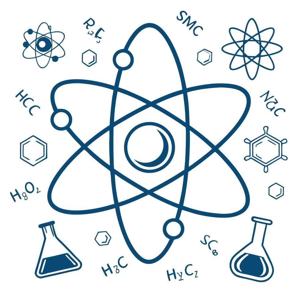 An image of an atom and its symbols vector
