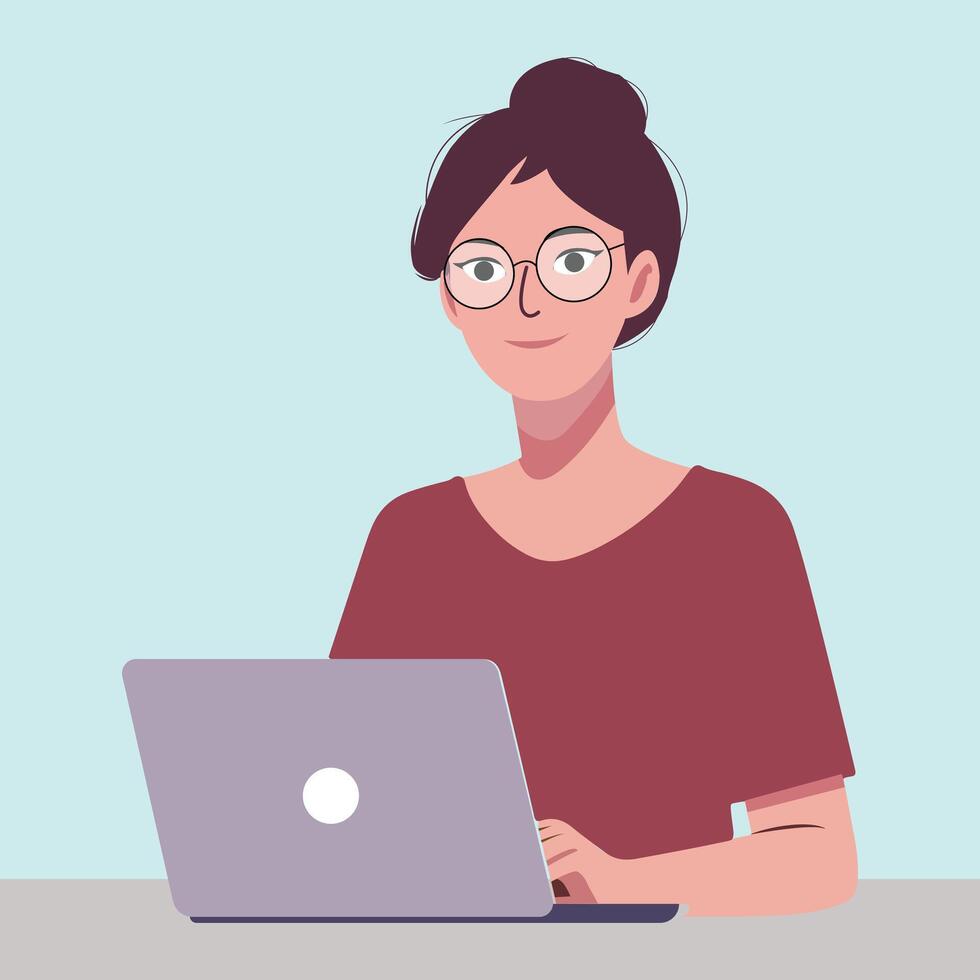 Woman working on a laptop vector