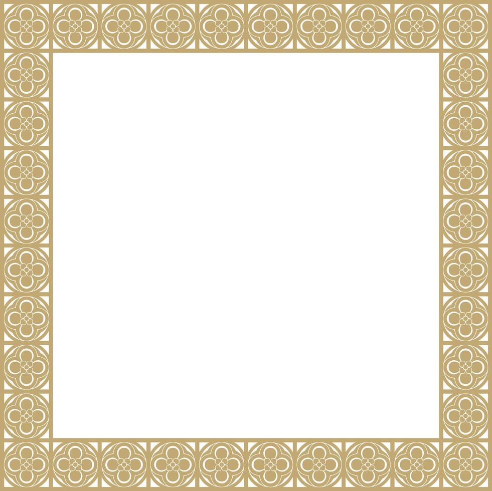 golden square gothic ornament. Medieval European rectangle, border. Classic pattern Germans, Angles, Saxons, Franks. vector