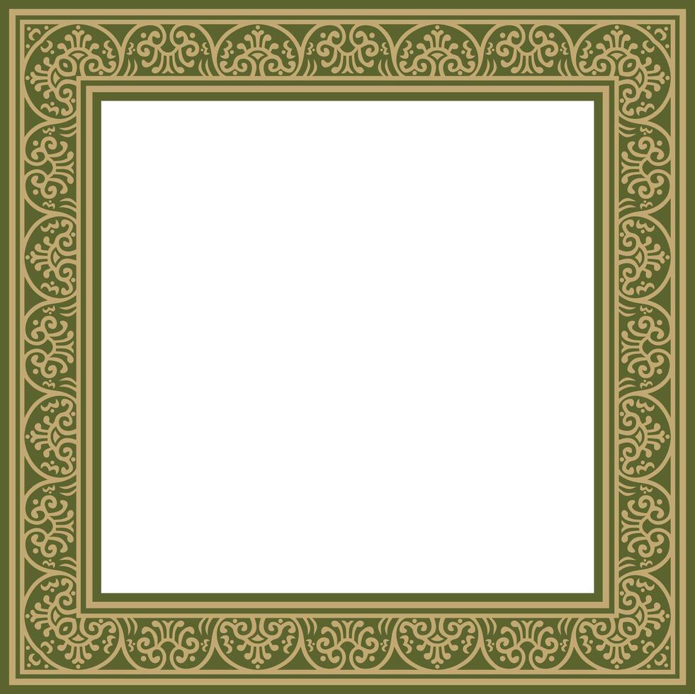 square gold with green border, frame, Pompeii. Rectangle Neopolitan ornament. Art Ancient Rome vector