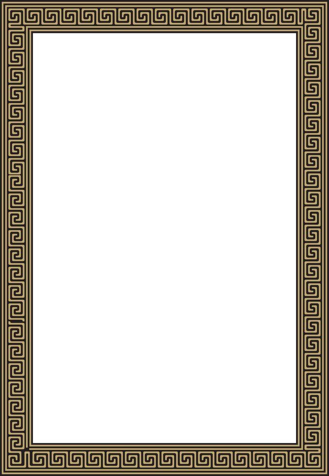 gold and black classic Greek square ornament. Rectangle of Ancient Greece and Roman Empire. Byzantine painting of walls, ceiling vector