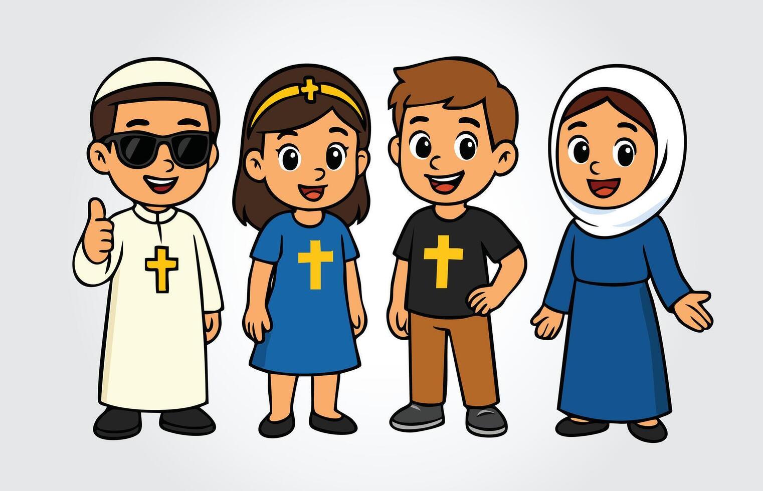 Christian Kids Cartoon Character Template vector