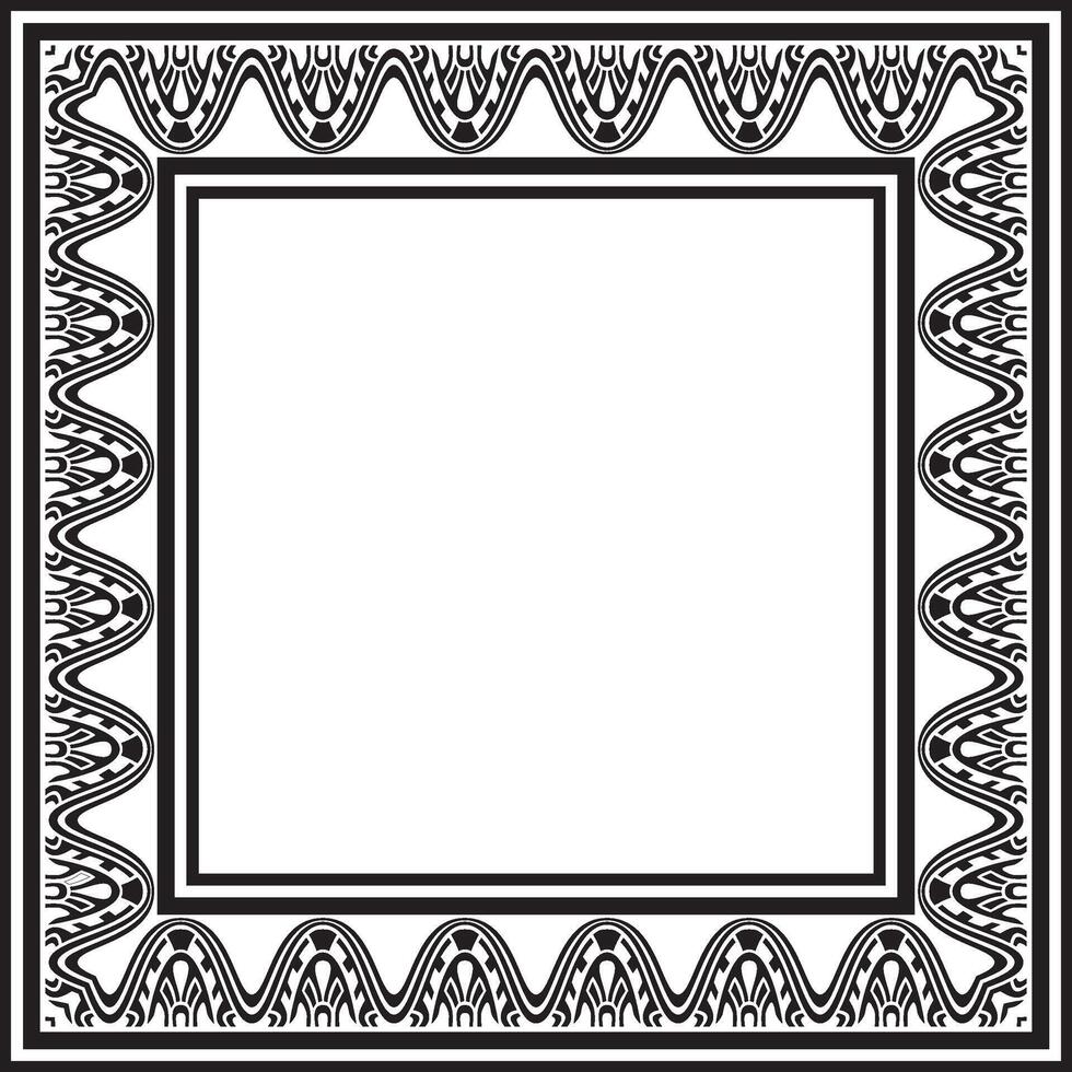 square Assyrian black monochrome ornament. Rectangle, frame Mesopatamia vector