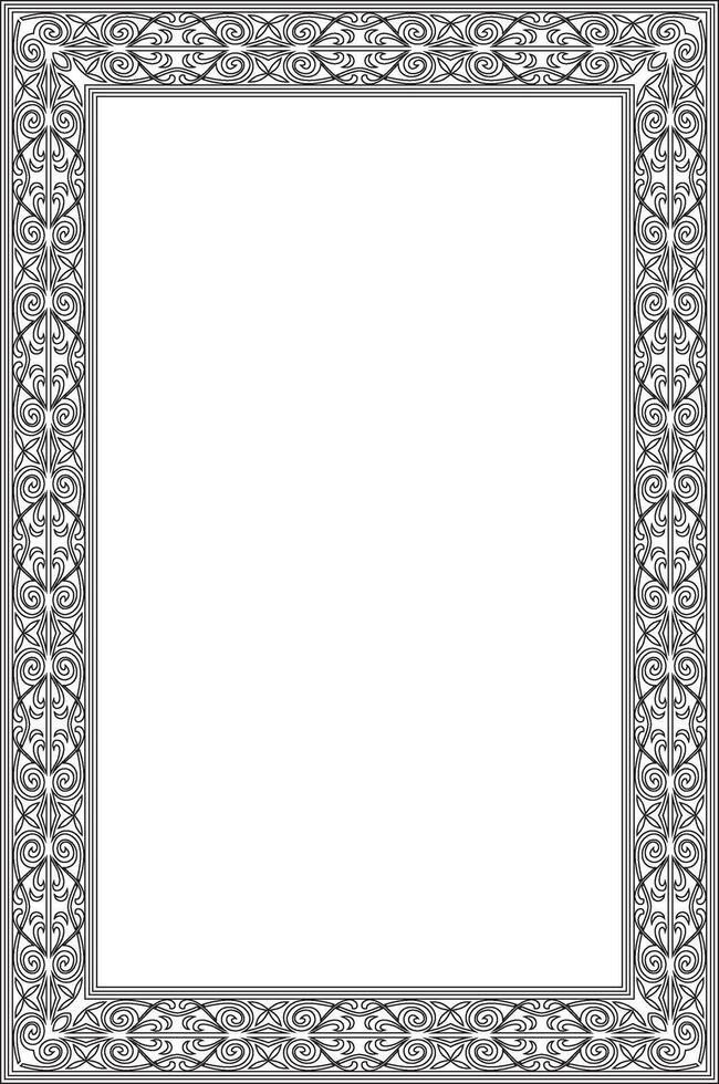 square European black outline ornament. Rectangular pattern, circle, ring of the Middle Ages. Revival border. Decor of palaces and churches. vector