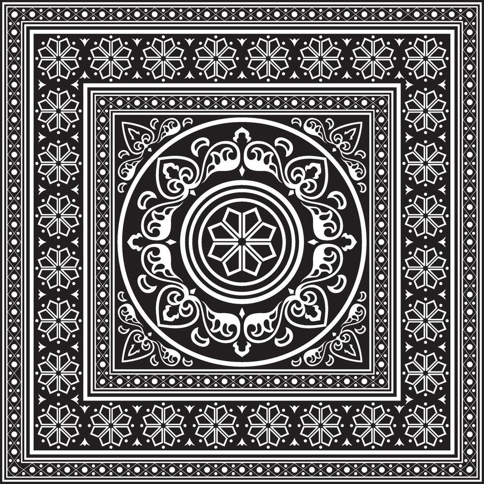 square black monochrome ancient Russian ornament. Slavic rectangle vector
