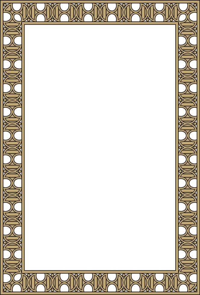 square European gold with black ornament. Rectangular pattern, circle, ring of the Middle Ages. Revival border. Decor palaces and churches. vector
