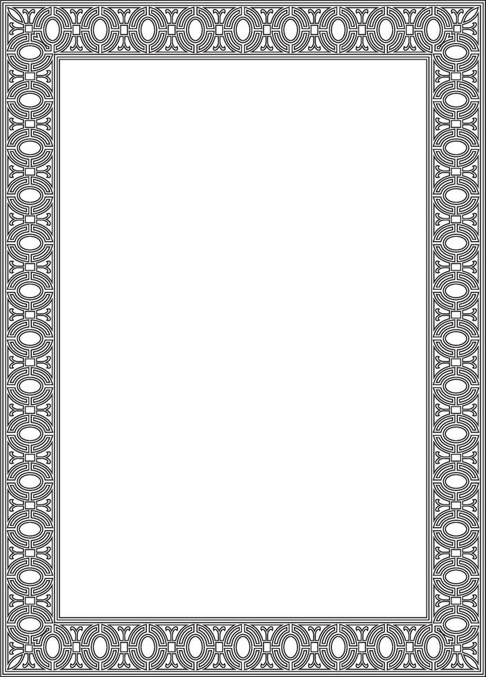square European black outline ornament. Rectangular pattern, circle, ring of the Middle Ages. Revival border. Decor palaces and churches. vector