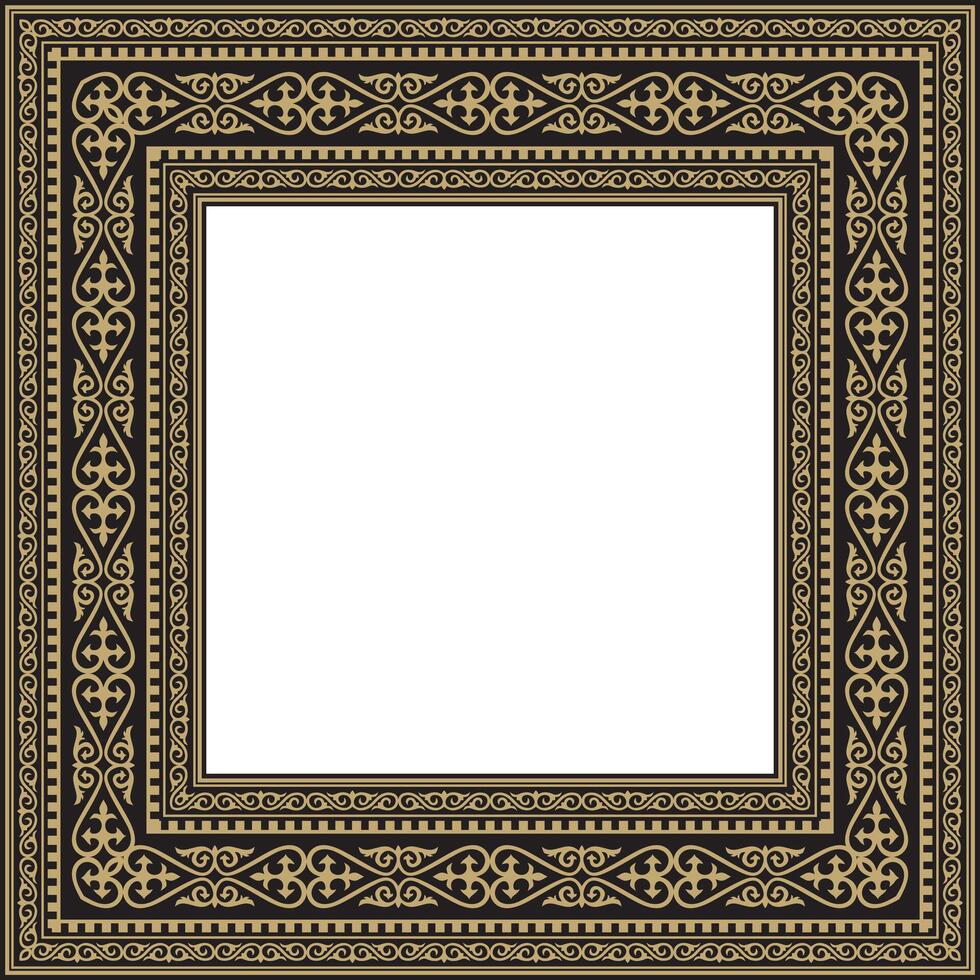 gold with black square Kazakh national ornament. Ethnic pattern Great Steppe, vector