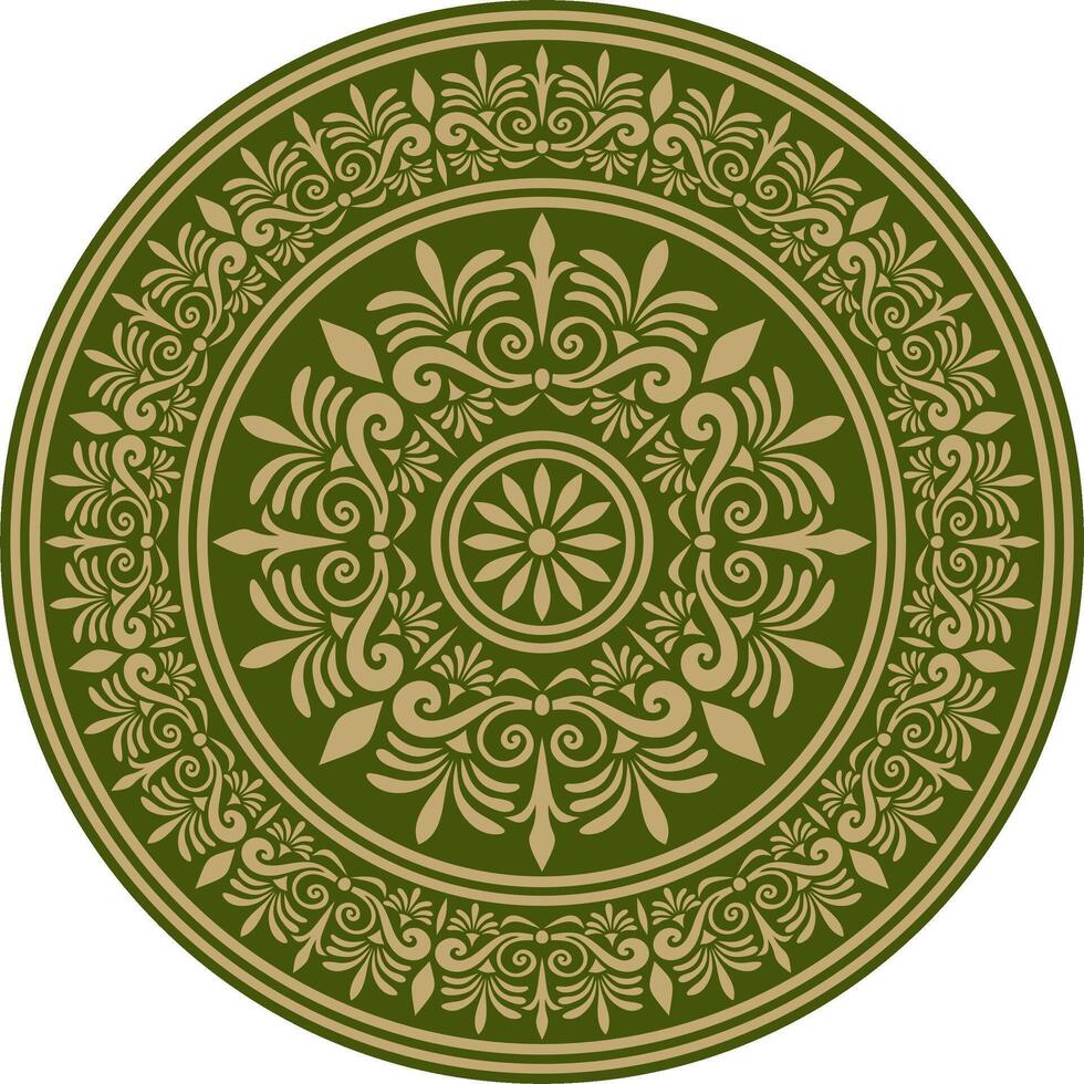 Classic Greek green and gold round ornament. pattern, circle of ancient Hellenes vector