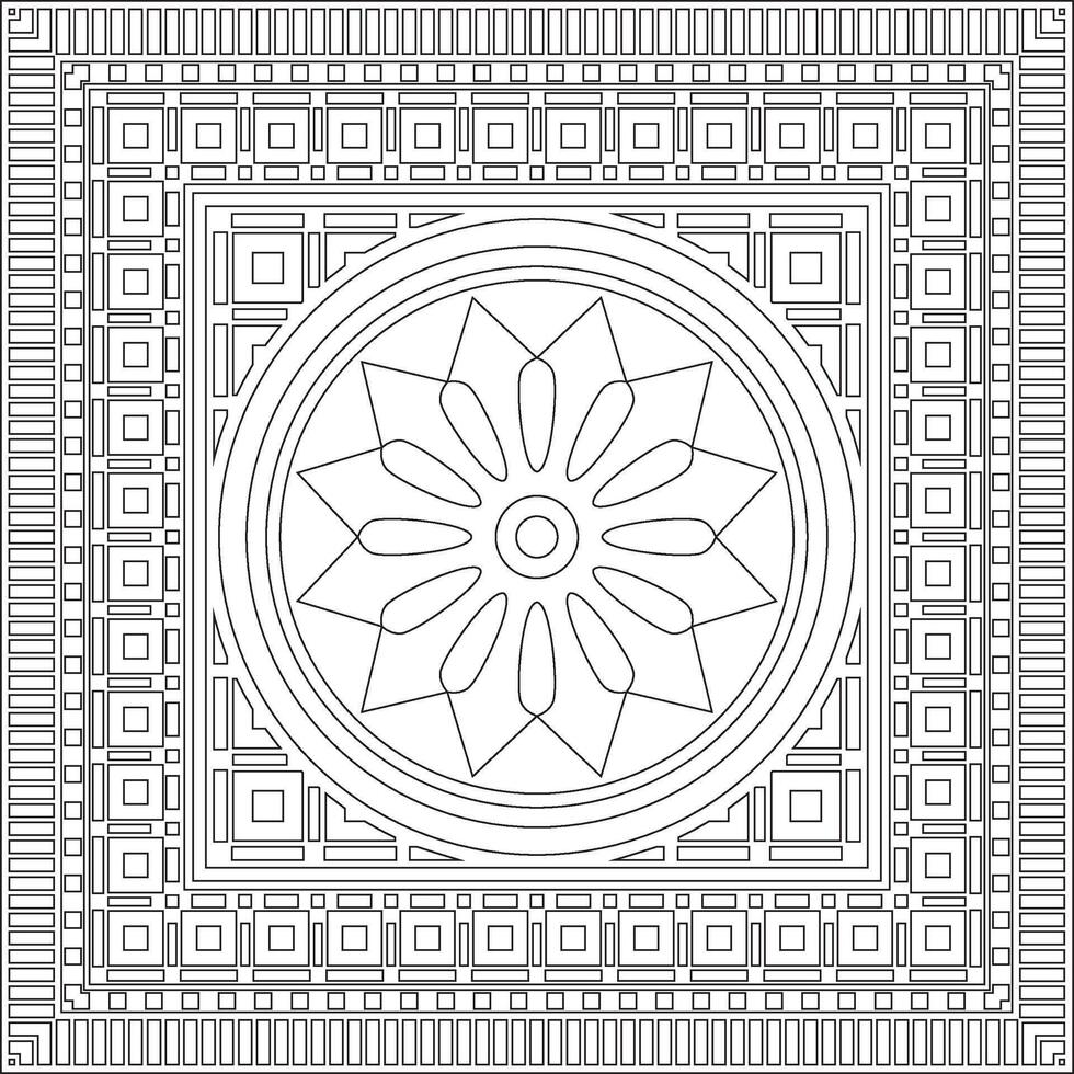 square Assyrian black outline ornament. Rectangle, border, frame of Mesopatamia. Pattern ancient East. vector