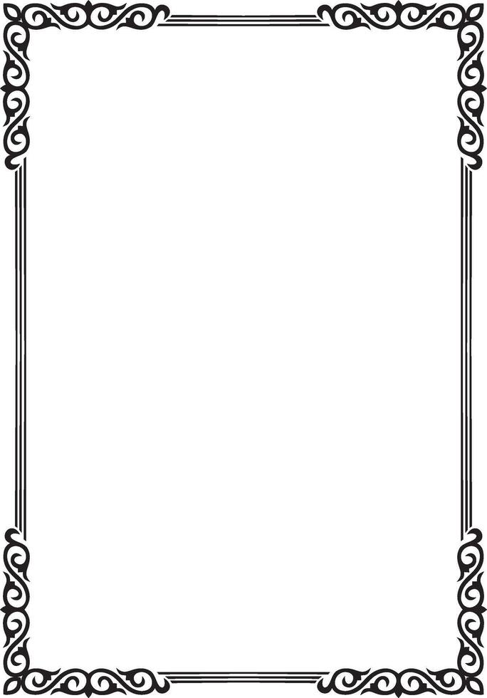 Kazakh black monochrome national ornament, Ethnic pattern of the Turkic peoples. Drawing of nomads. Yurt decoration. Frame, vignette vector