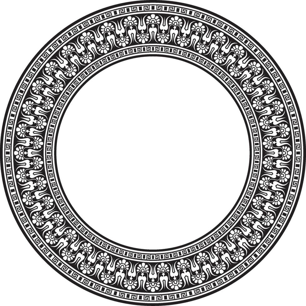 black monochrome classic Greek round ornament. Circle of Ancient Greece and the Roman Empire. Byzantine paint and ceiling vector