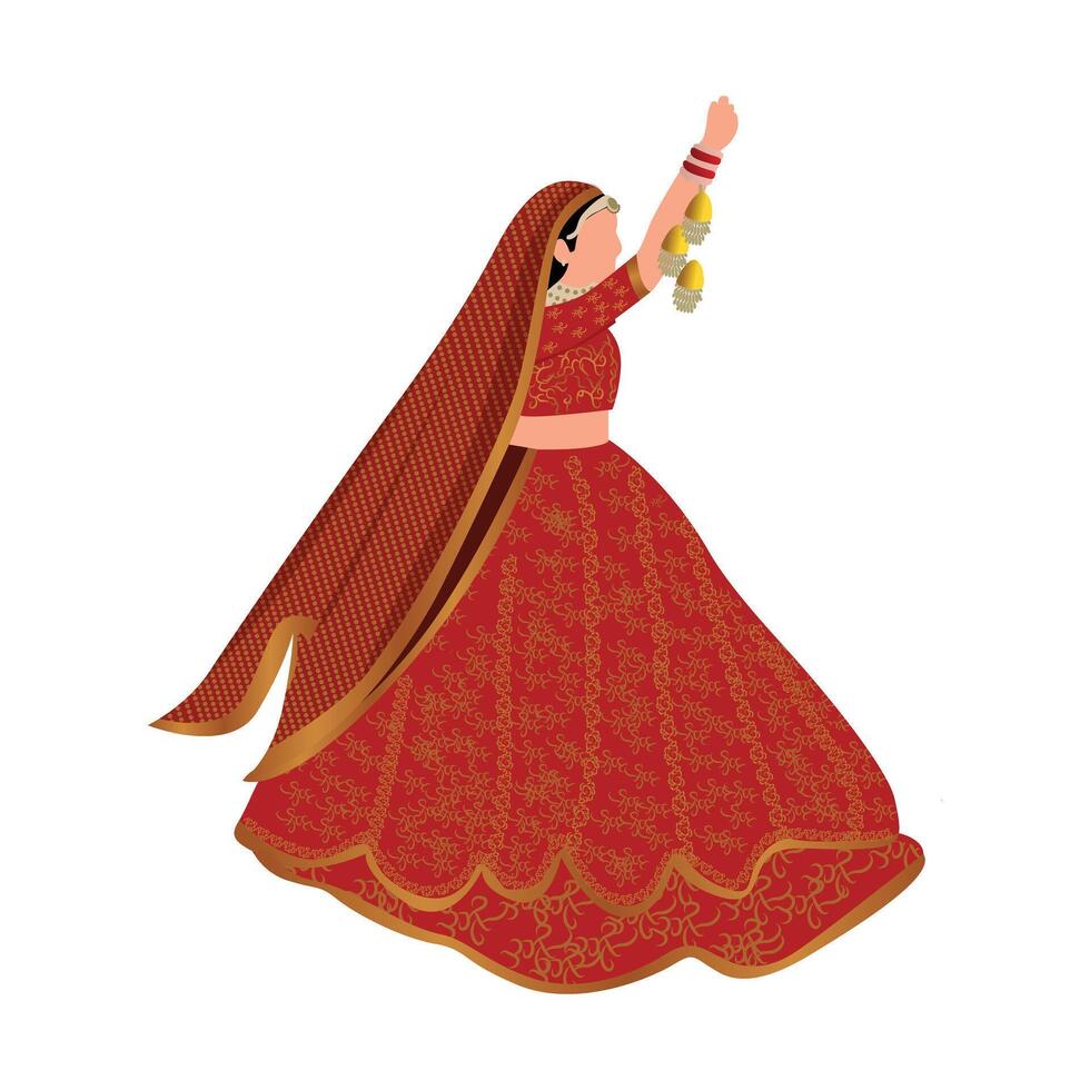indian bride in Traditional Red Lehenga vector