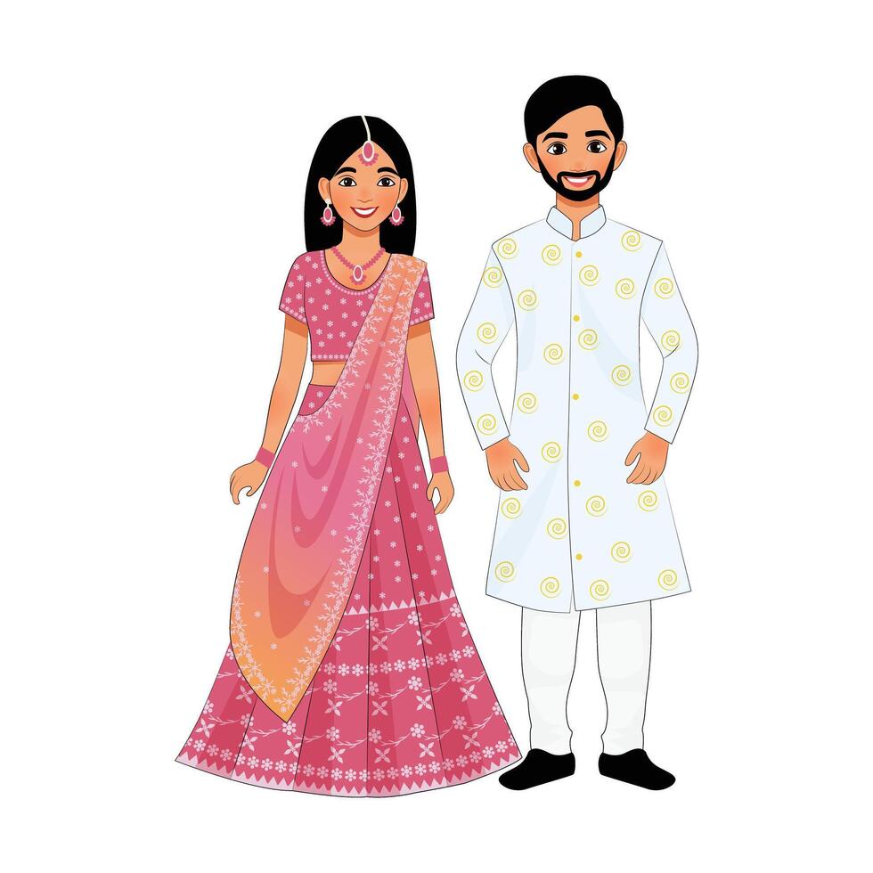Illustration of Couple in Traditional Indian Attire vector