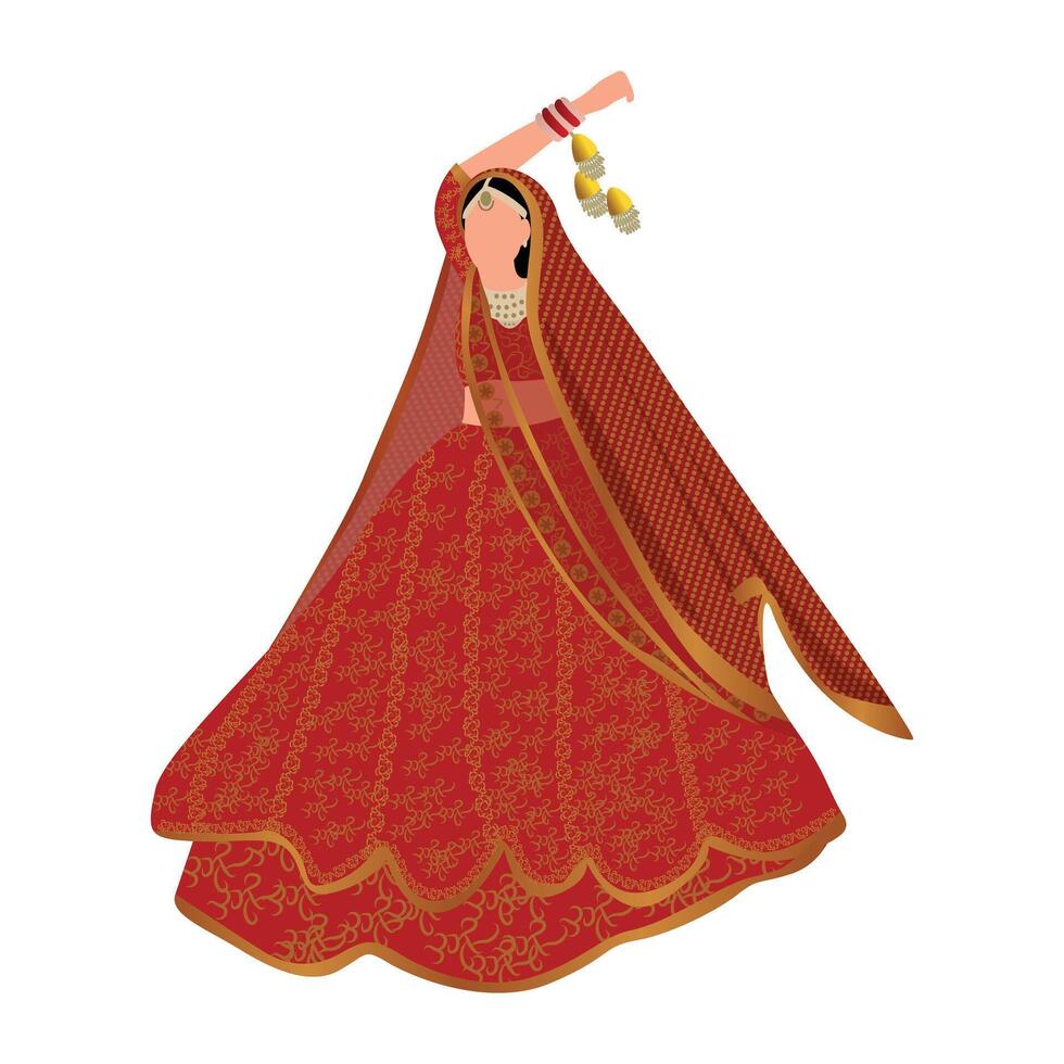 Illustration of Traditional Indian Dancer in Red Dress vector