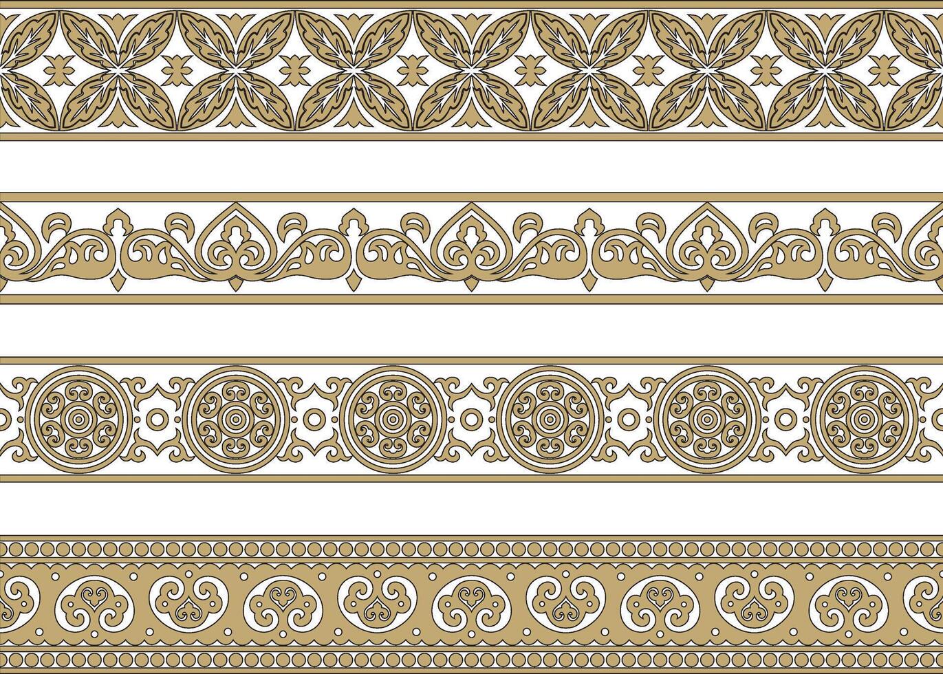 endless gold and black ancient Russian ornament. Seamless Slavic border, frame. Paint royal chambers. vector