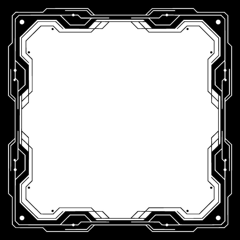 Futuristic Tech Frame Black White Border, Digital Interface vector
