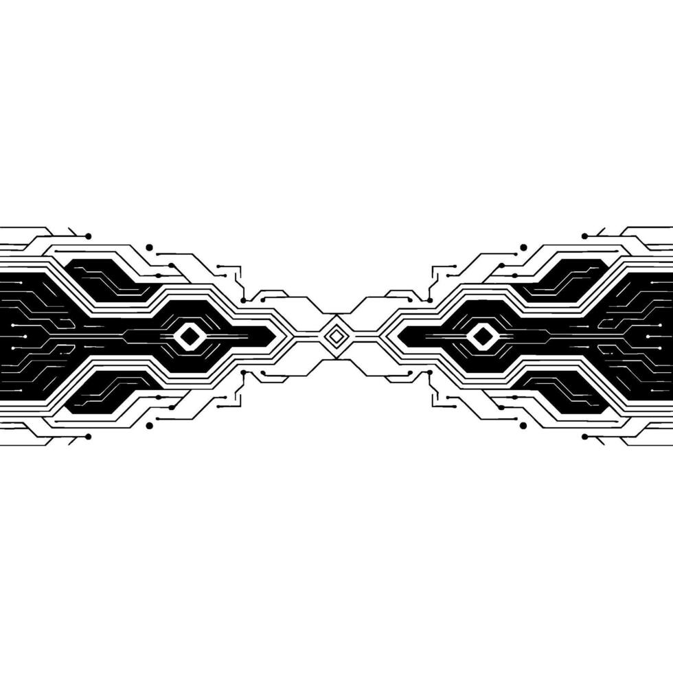 Tech Abstract Circuit Board in Black and White, Minimalist vector