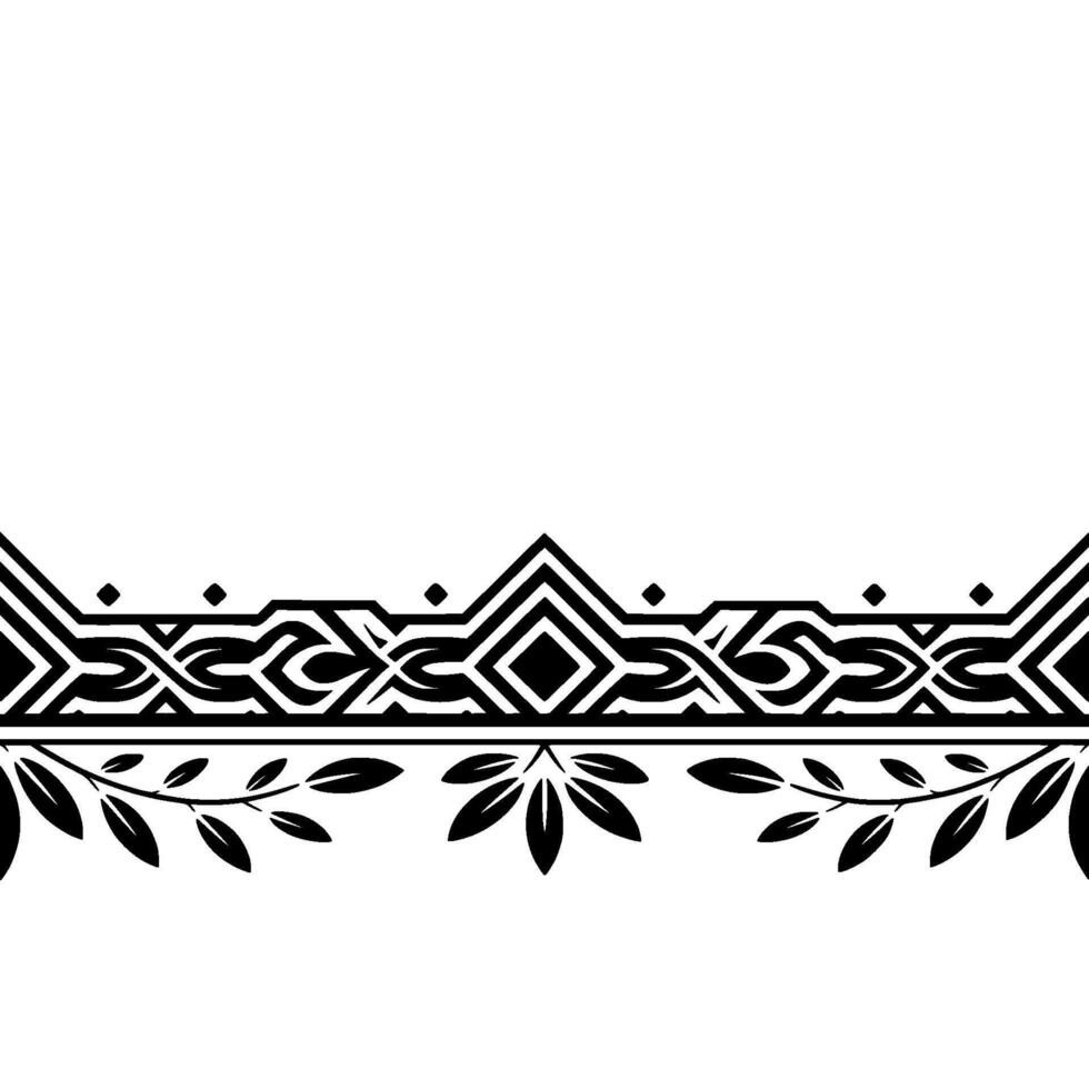 Geometric Border Ornament With Leaves, Minimalist Black and White vector