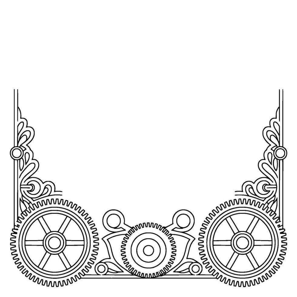 Steampunk Gear Frame Outline, Decorative Corner Element vector