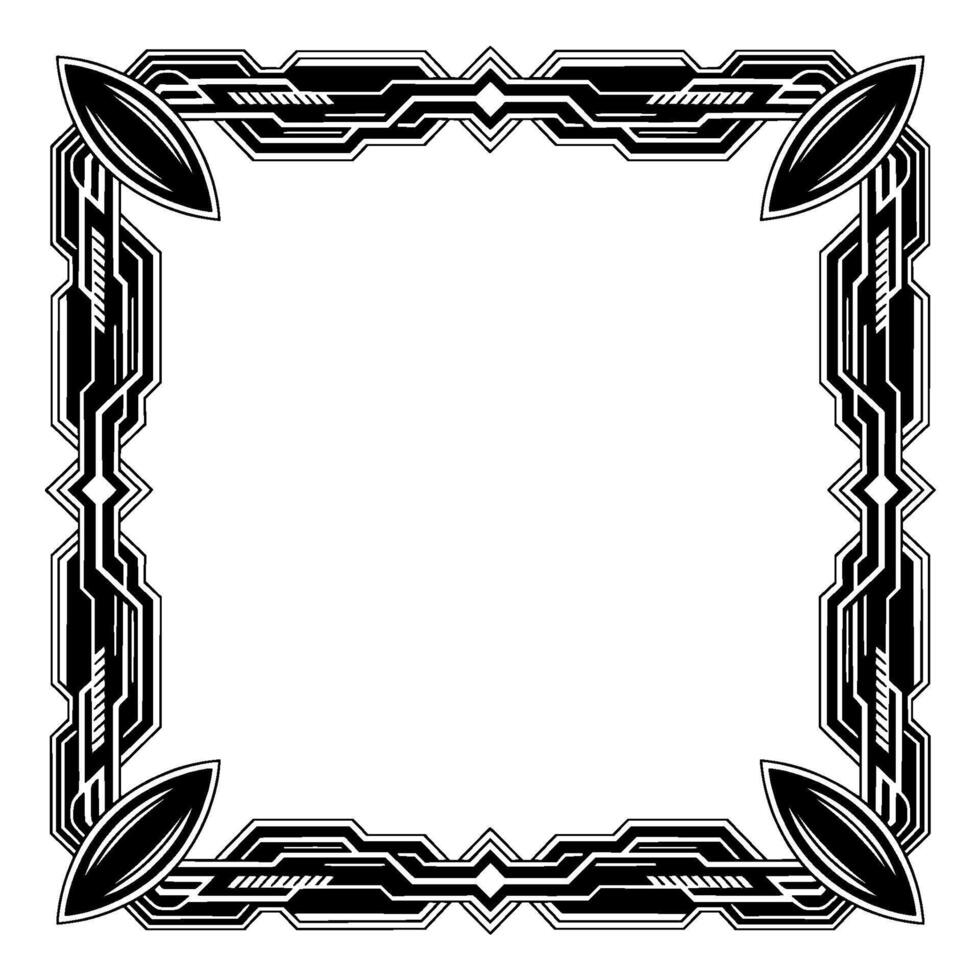 Futuristic Geometric Frame With Oval Accents, Black and White Border vector