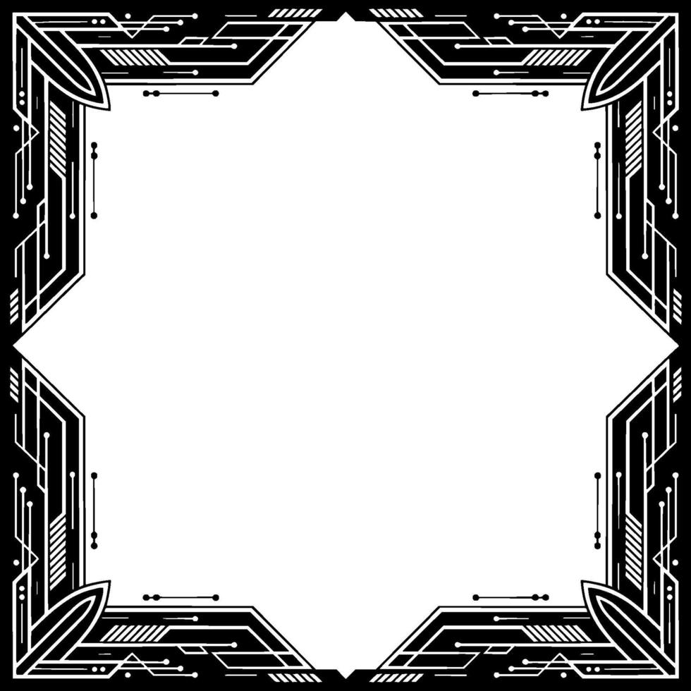 Geometric Tech Frame, Cyberpunk Style, Black and White, vector