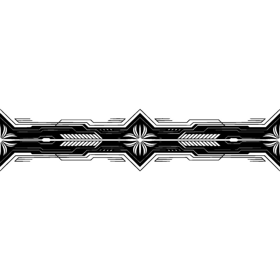 Geometric Tech Floral Ornament, Black and White Element vector