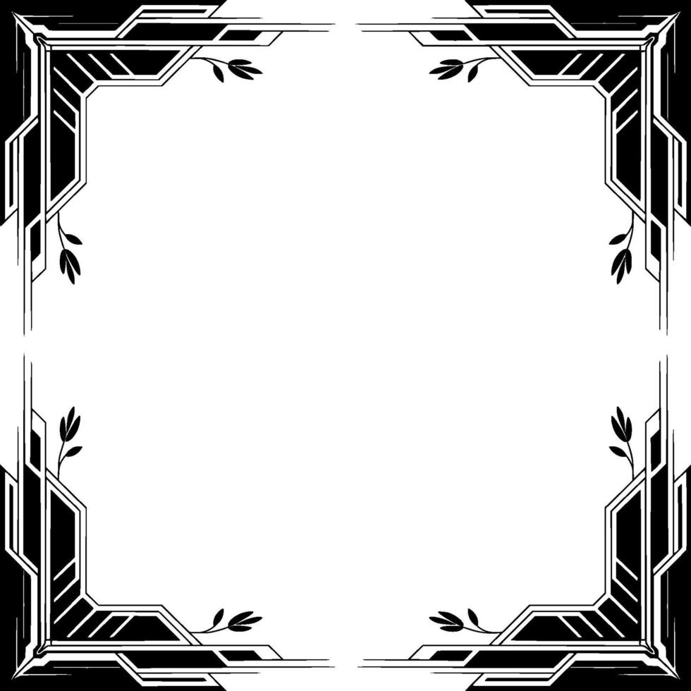 Art Deco Frame Elegant Geometric Border With Leaf Accents, Black White vector