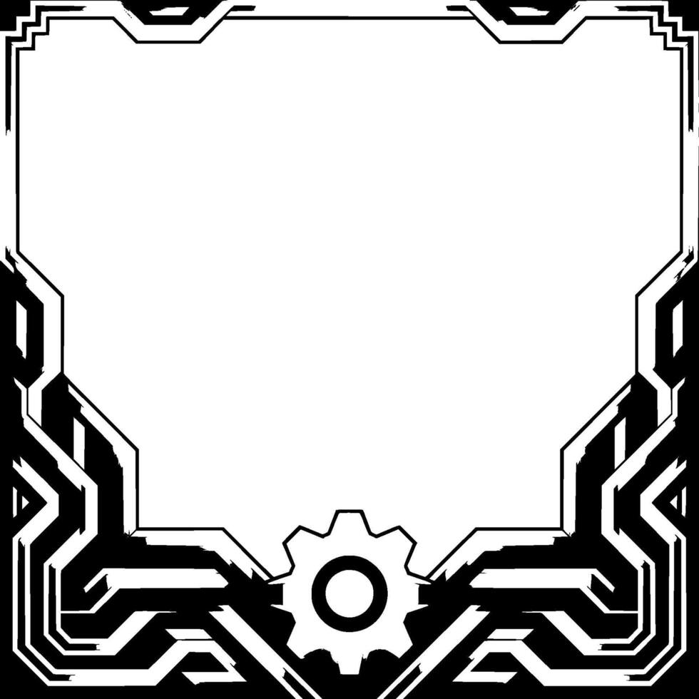 Futuristic Tech Frame With Gear Grayscale Geometric for Digital Aesthetics vector