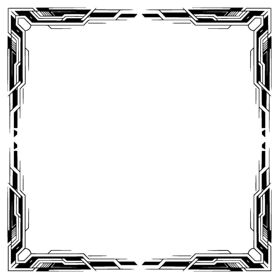 Futuristic Tech Frame Border in Black White, vector