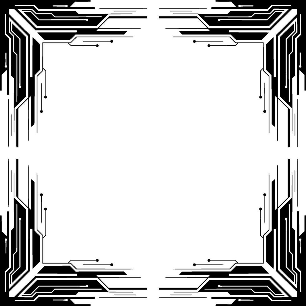Tech Frame Black White Circuitry Border, Digital vector