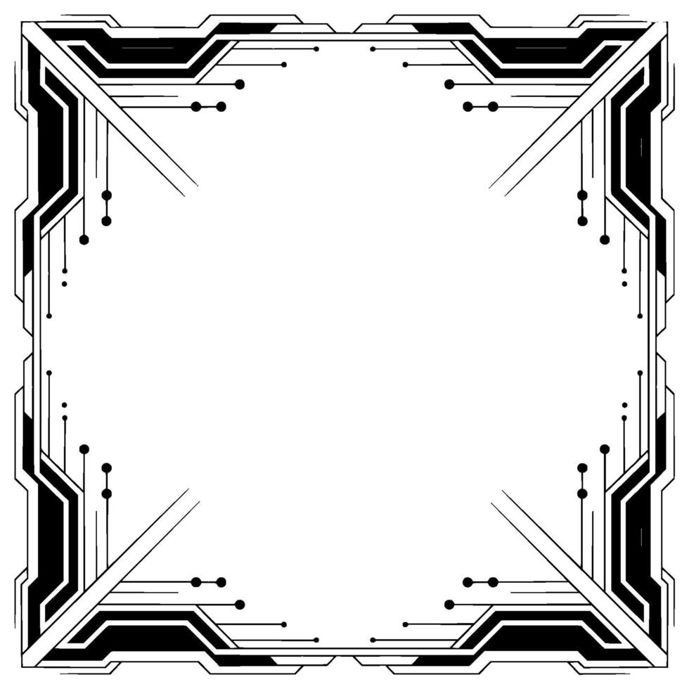 Abstract Tech Frame Black White Futuristic Circuitry vector