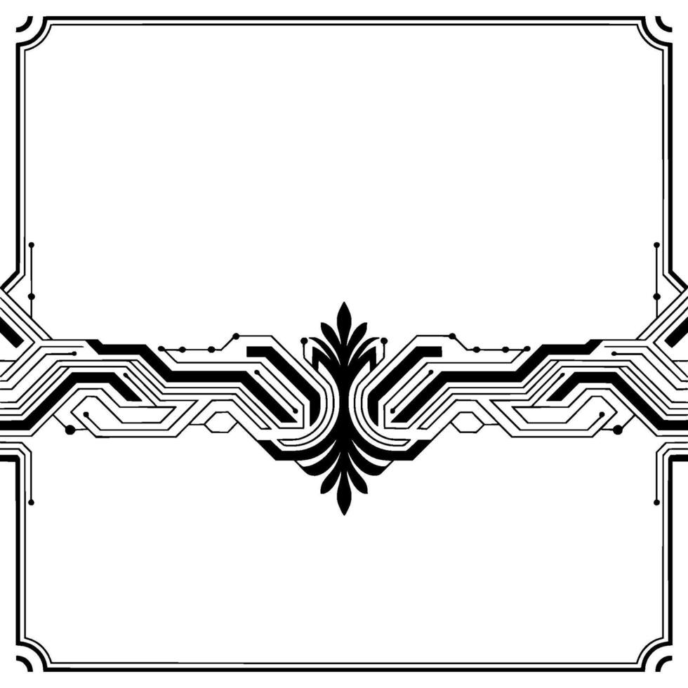 Elegant Tech Frame Circuitry Floral , Modern Monochrome vector