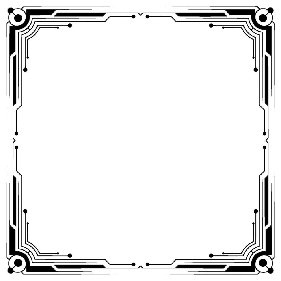 Art Deco Tech Frame Decorative Geometric Border, Black and White vector