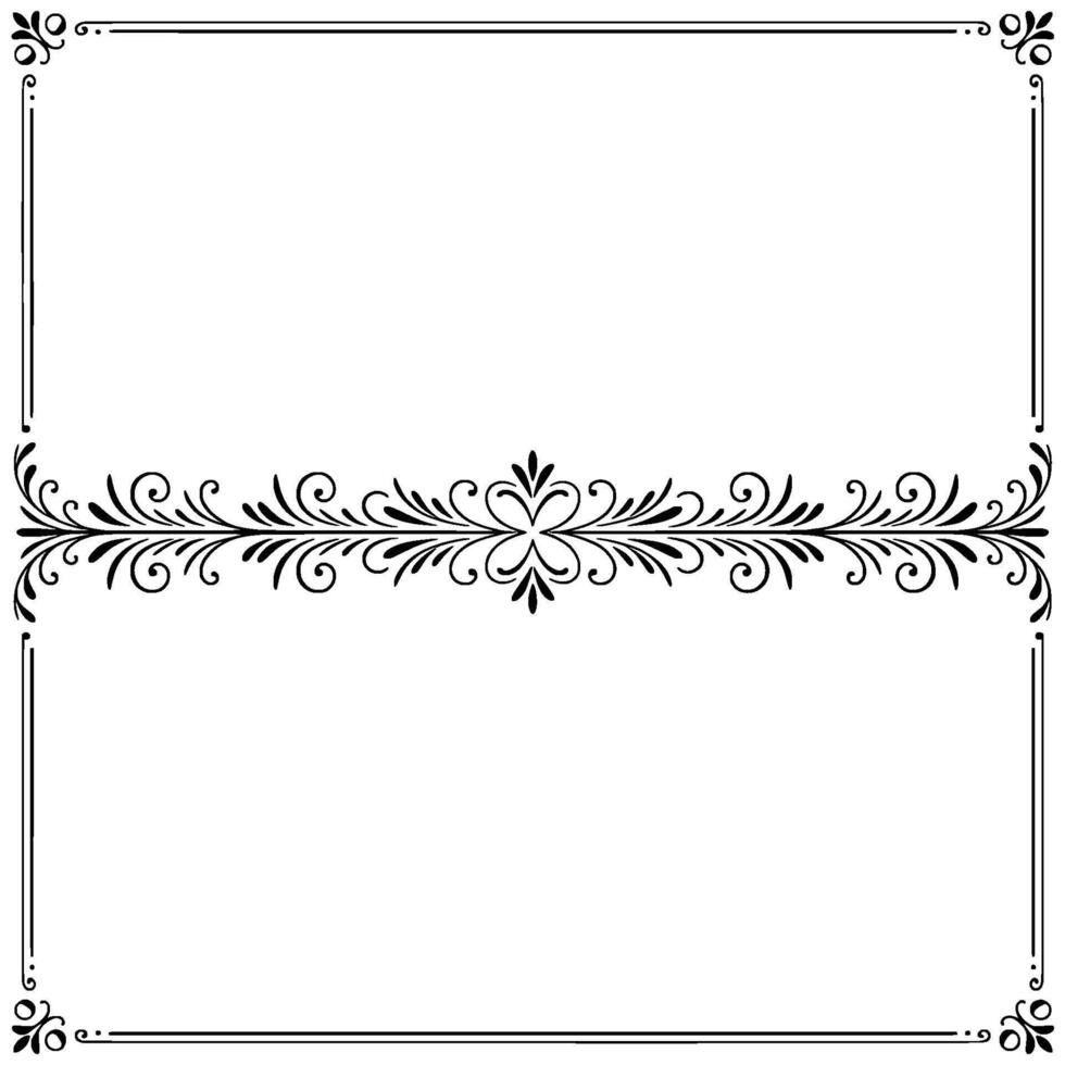 Elegant Black Floral Frame With White Background, vector