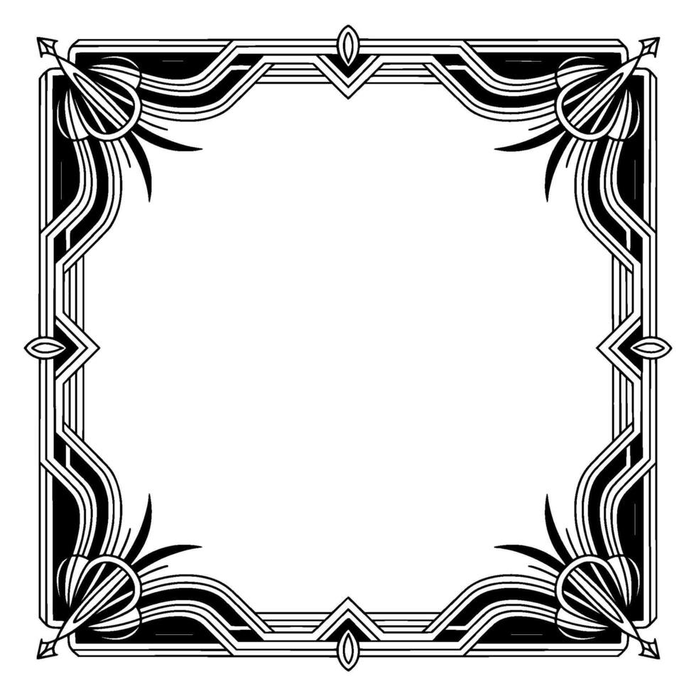 Art Deco Black and White Square Frame With Floral Corner Accents vector