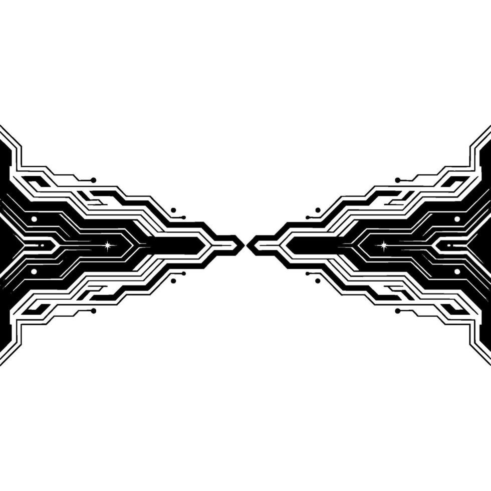 Abstract Tech Circuit Board Symmetric, Futuristic, Black White vector