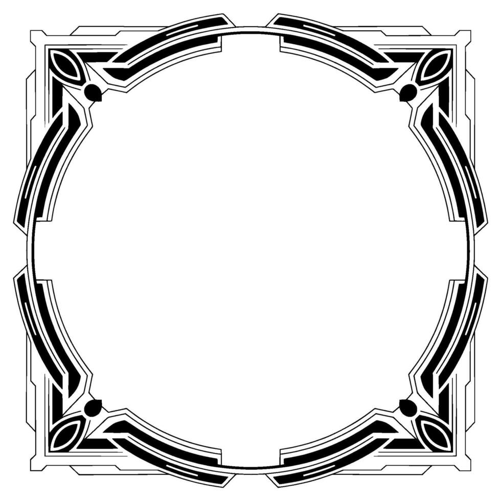 Art Deco Circular Frame , Geometric Border, Black and White vector