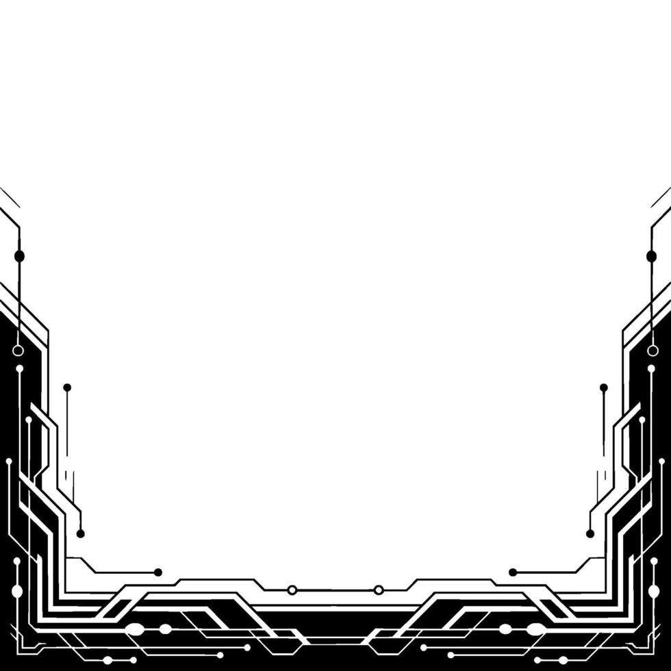 Futuristic Tech Circuit Board Border Minimalist Black and White vector